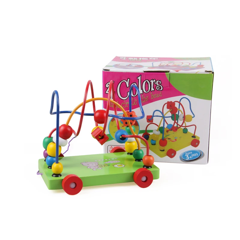 

Kid's Classic Soft MontessoriWooden Bead Maze Toy Set with colorful beads early educational toy with colorbox gift for infant