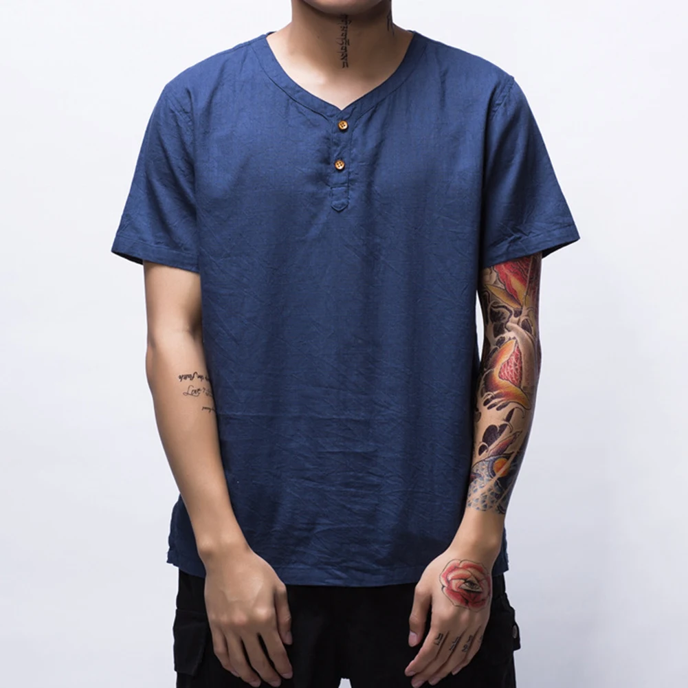 Helisopus одноцветные льняные футболки для мужчин короткий рукав v-образный вырез