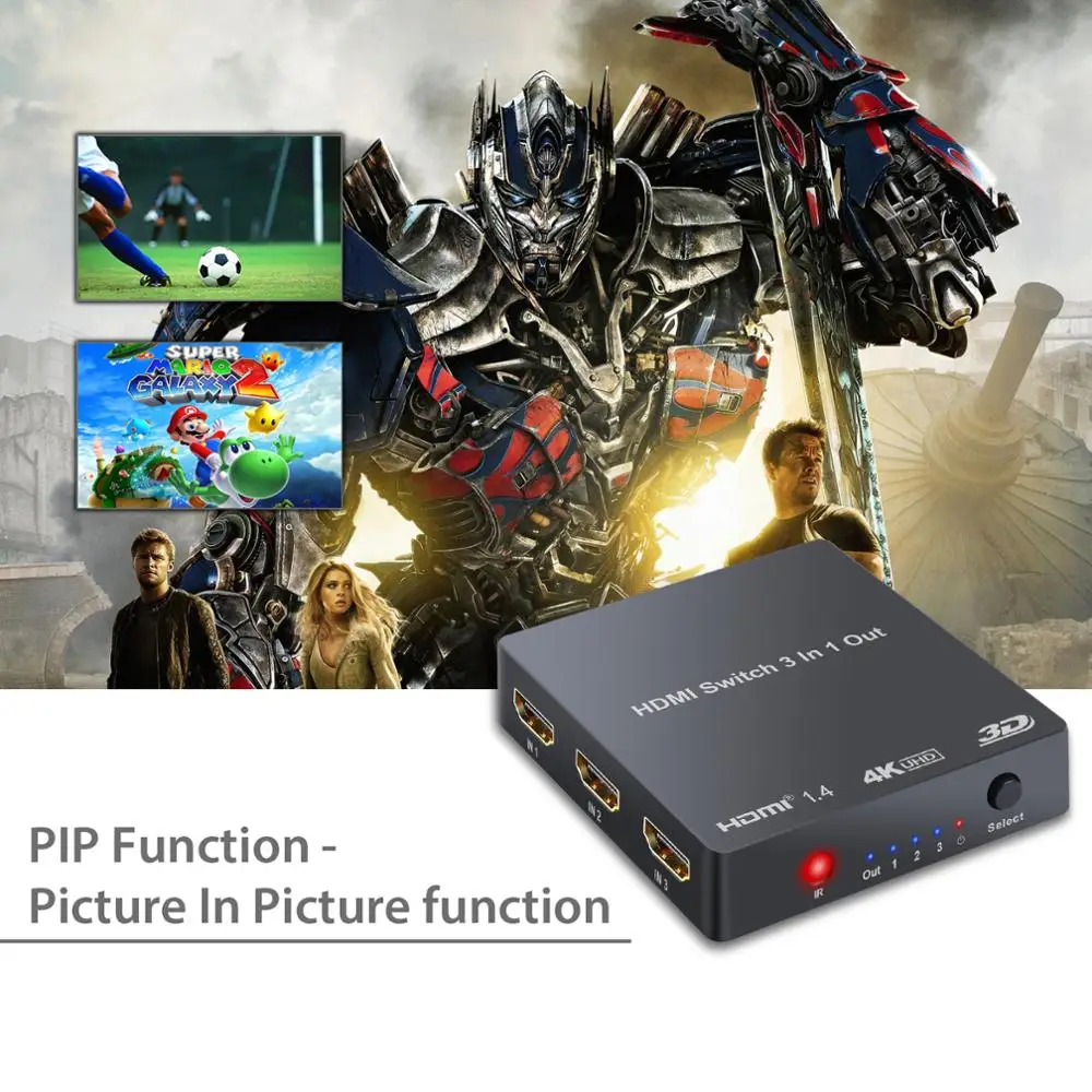 3x1 HDMI Switcher 4K 2160P With IR Remote Control Support PIP For HDTV Monitor DVD Player PC SKY Box PS3 1.4 Audio | Электроника