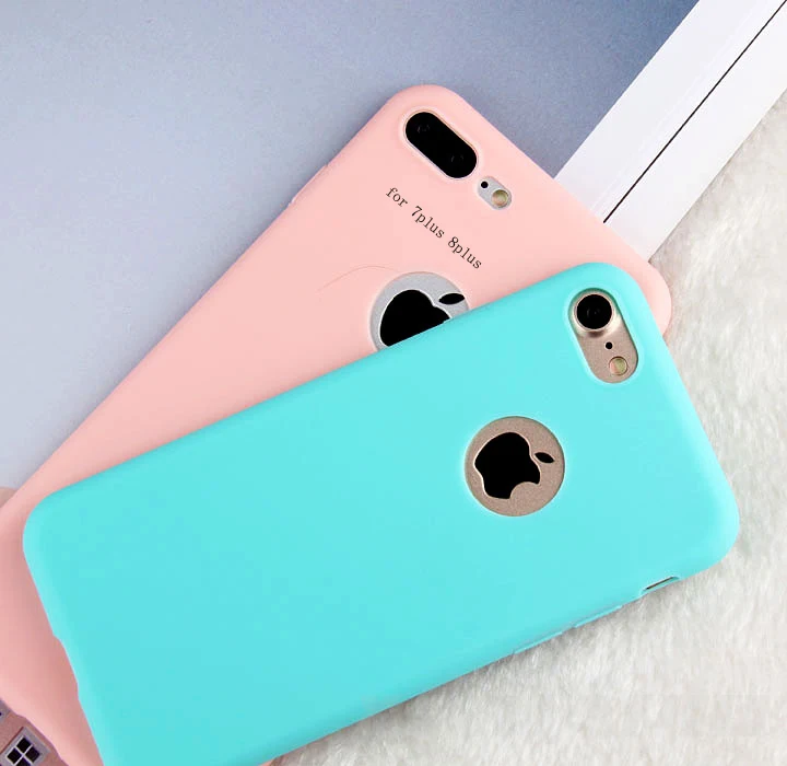 С отверстием для логотипа, силиконовый чехол для iPhone 5 5S se, 6, 6s, 7, 8 Plus, карамельный цвет, мягкий ТПУ чехол для iPhone X, XR, XS, Max, чехол для телефона
