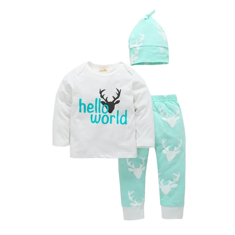 Одежда для новорожденных девочек костюм из 3 предметов с надписью Hello World топом