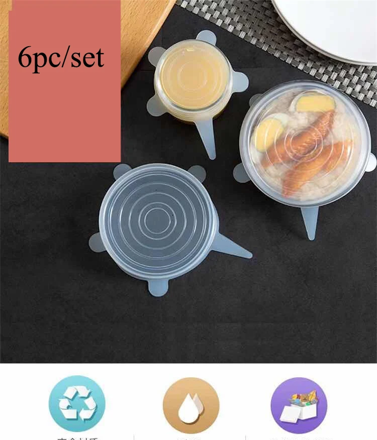 6 шт/лот многоразовый силикон обертывание уплотнение сохранение продуктов в свежем состоянии обертывание крышки стрейч вакуумная пищевая обертка кухонные инструменты