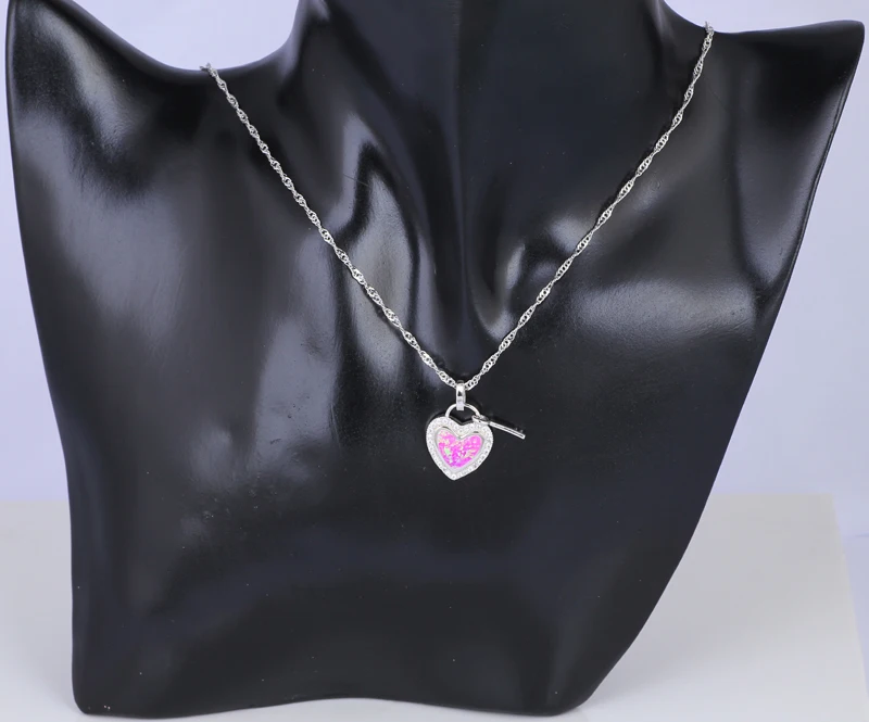 Charming Heart Key Design Stamped Silver High Quality Necklace Pendants Purple Fire Opal Zirconia Fashion Jewelry OP586A | Украшения и