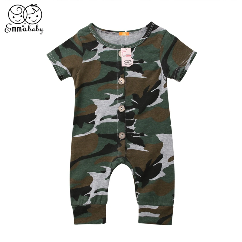 Летняя Детская камуфляжная одежда 2018 комбинезон для новорожденных младенцев