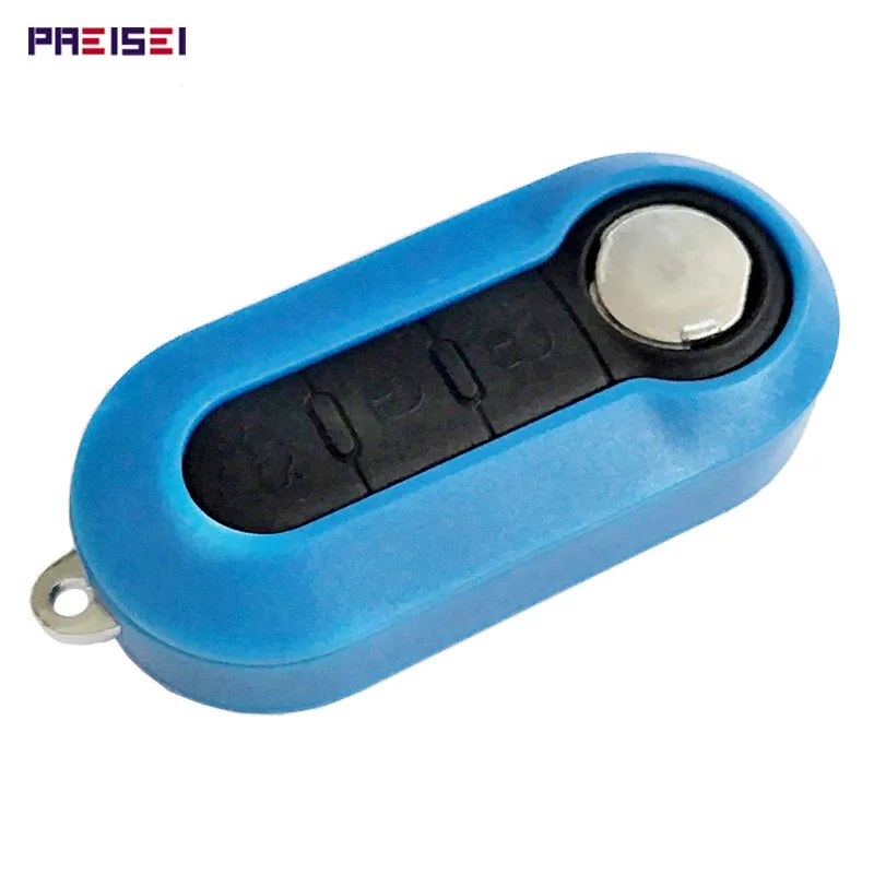 

PREISEI Blue Blank Keys For Car Fiat 500 Flip Remote Key Replacements Fob Case