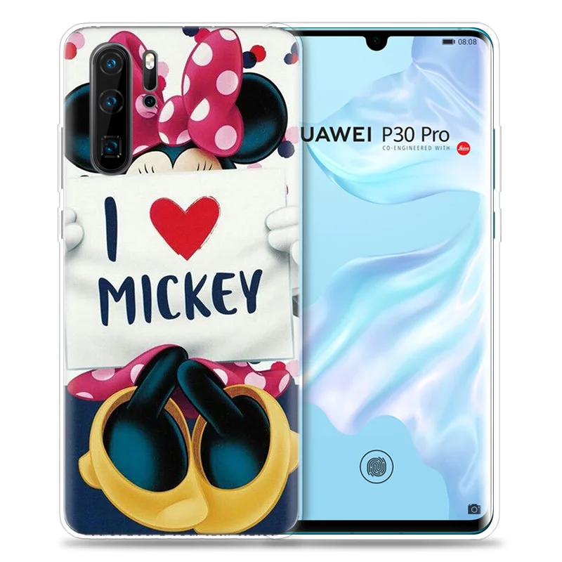Чехол для huawei P30 P20 P10 P9 mate 10 20 Lite Pro, чехол для мобильного телефона P Smart Z Plus, чехол для влюбленных с поцелуями, Микки и Минни Маус