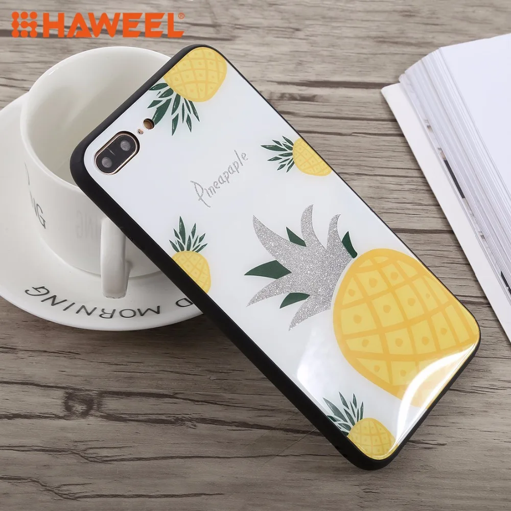 HAWEEL модные узор Стекло чехол для iPhone X ананас Смешные выражение Защитный 7 8 P