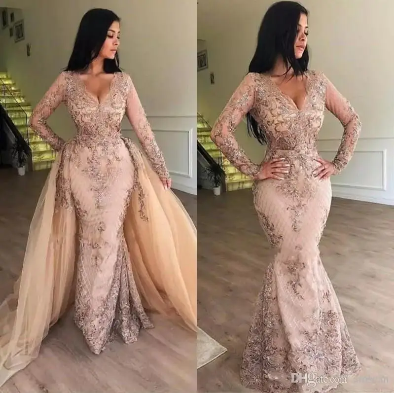 as pictures show Г. Новые пикантные Русалка Пром платья с длинным рукавом overskirt цветы ручной работы аппликации Overskirts развертки поезд вечерние праздничные платья - Цвет: as pictures show