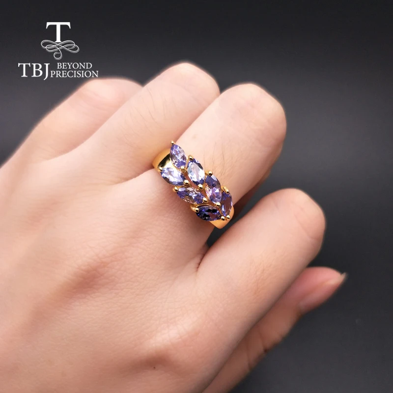 TBJ, стиль, серебро 925 пробы, натуральный драгоценный камень, серьги из танзанита и кольца, ювелирный набор для девочек, Свадебный хороший подарок с коробкой