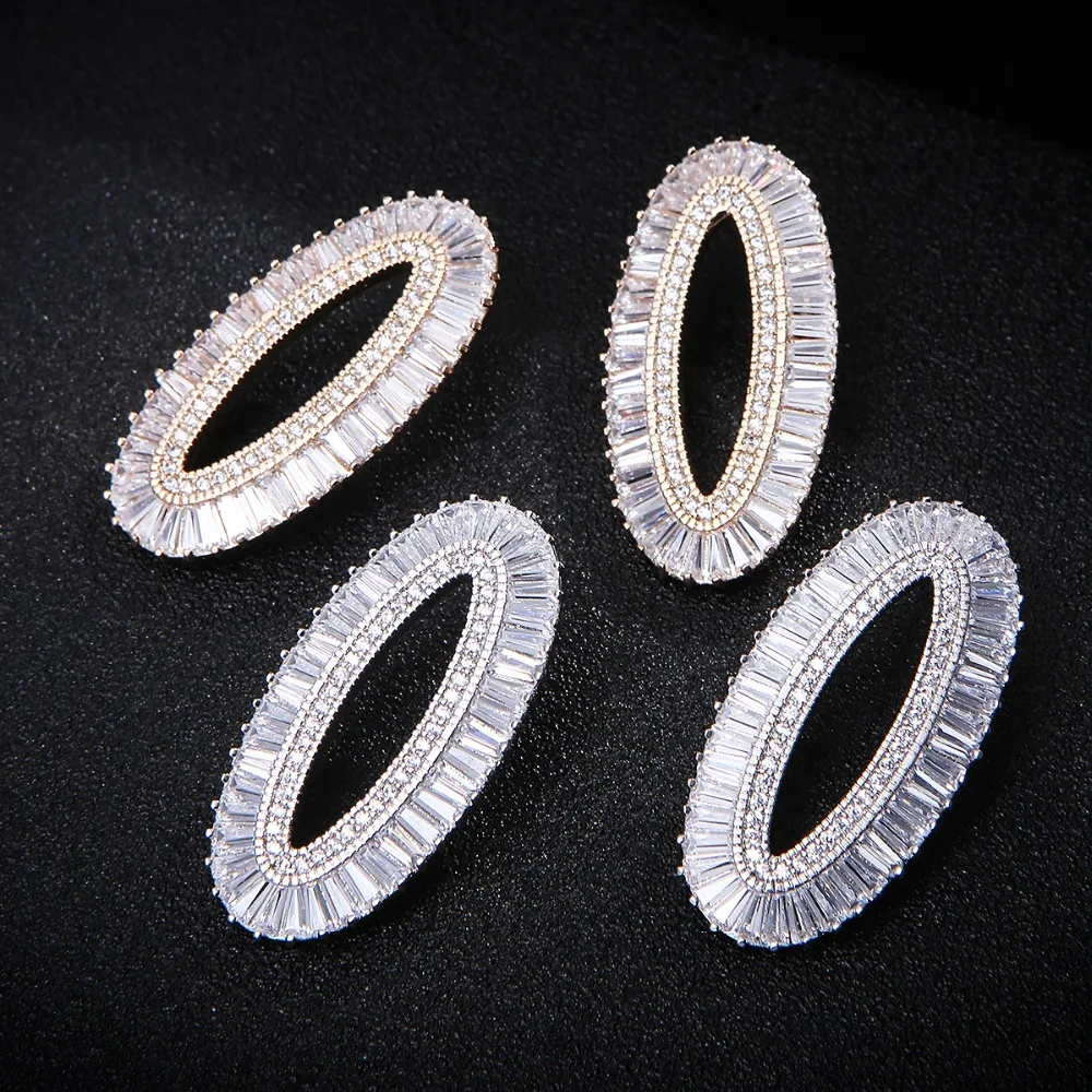 

39mm Luxury Oval Shape Drop Earrings For Women Wedding Cubic Zirconia CZ DUBAI Bridal Earrings boucle d'oreille femme E8094