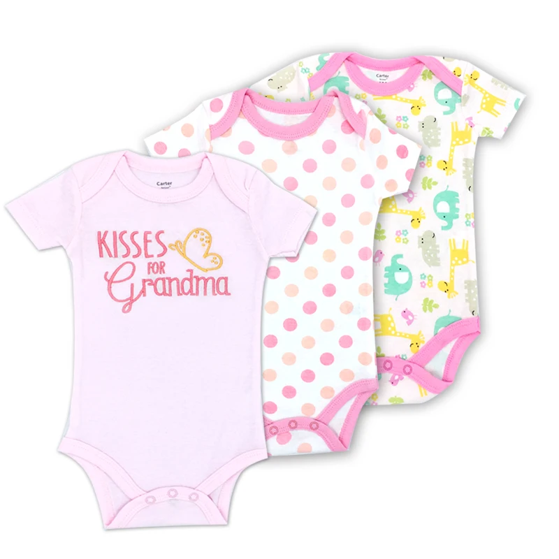 

3PCS/Lot Baby Bodysuit Infant Jumpsuit Overall Short Sleeve Body Suit Baby Clothing Set Summer Cotton Baby Girl Clothes