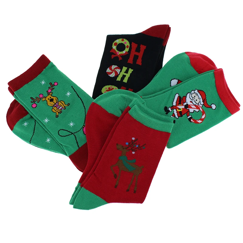 Акция 4 пары скандинавских рождественских хлопковых теплых носков с оленем