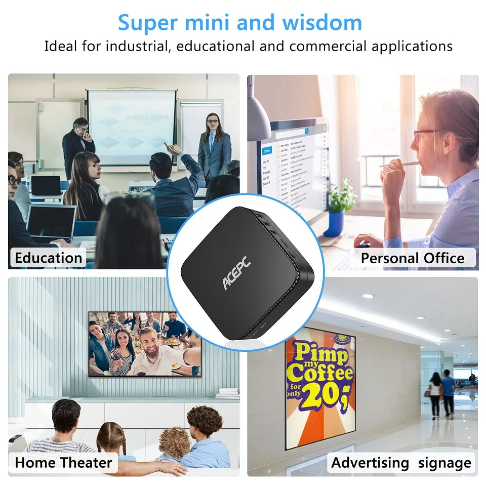 AK1 Мини ПК Windows10 Мини компьютер Intel Celeron Apollo Lake J3455 4G ram 64GB SSD HTPC офис HDMI WiFi 4K USB3.0 мини настольный компьютер