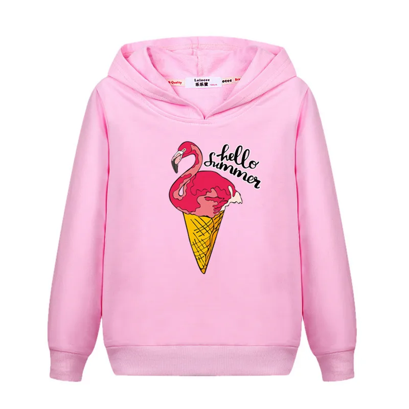 

Свитшот с фламинго для девочек, детские модные худи, осенне-зимняя одежда, детский хлопковый пуловер