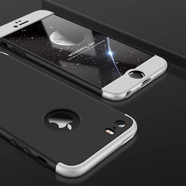 Sliver Black Silver Чехол GKK для iPhone 7, 8, 6, 6s Plus, X, чехол 360, полный защитный 3 в 1, Матовый Жесткий Чехол для iPhone 5 5S SE чехол, стеклянный подарок - Цвет: Sliver Black Silver