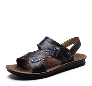 Шлепанцы мужские из коровьей спилковой кожи сандалии с открытым носком пляжная