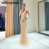 illusion mermaid evening dresses 3d beading flower long high end luxury prom party gown vestidos