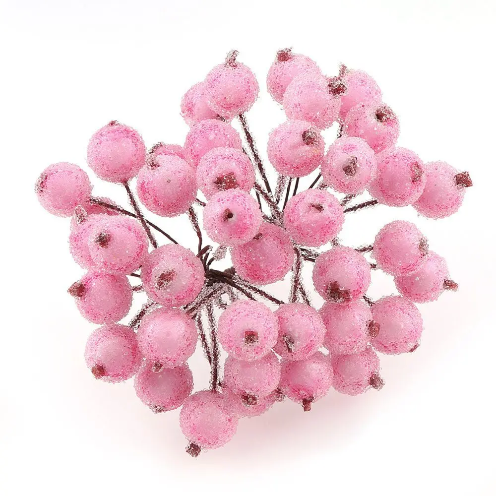 pink 40 головок/Лот, искусственные маленькие ягоды, искусственные цветы, вишня, тычинки, свадебные, домашние, рождественские, декоративные, Двойные головки - Цвет: pink