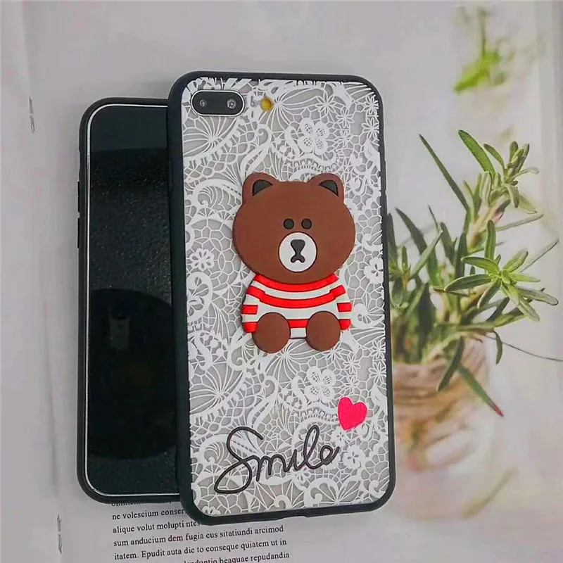 Luxury Back Cover For iPhone XR XS MAX 8 7 6s Plus Capa Coque Fundas Lace Flowers Pattern Smile Bear Brown Cartoon Phone Cases |