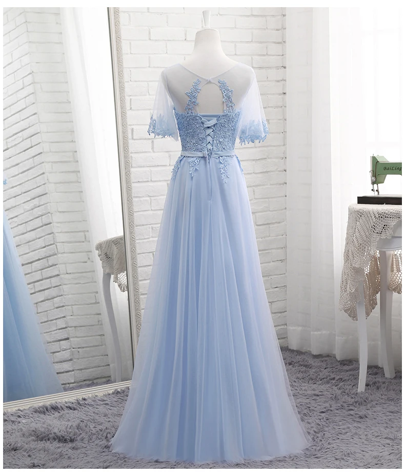 Robe De Soriee новые светильник синий платье подружки невесты короткий рукав кружево с