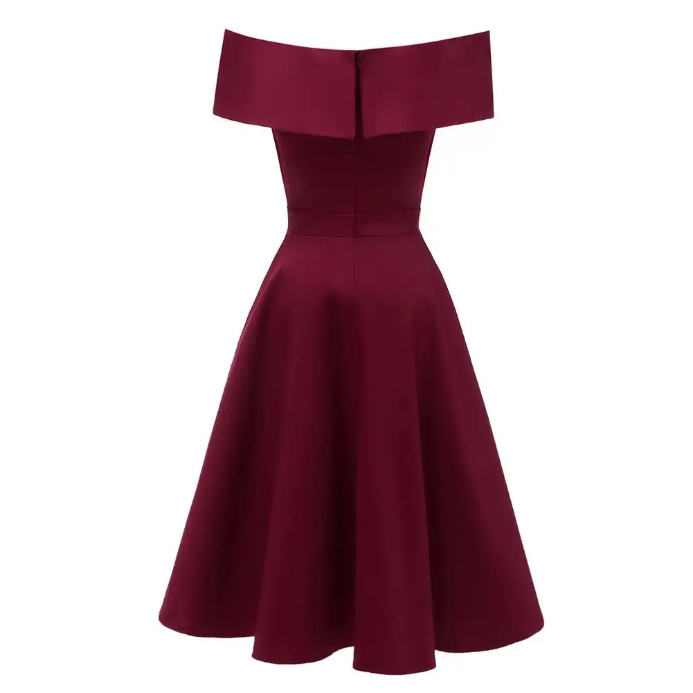 Женское винтажное свободное платье в стиле рокабилли 50s 60s винно-красное женское - Фото №1