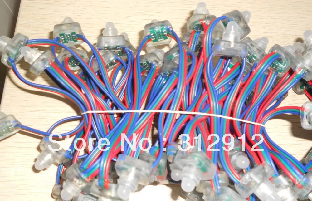 12В вход WS2811 пиксельный узел 100 шт. в нитке IP68 Номинальный с 18AWG rgb провод 4 дюйма