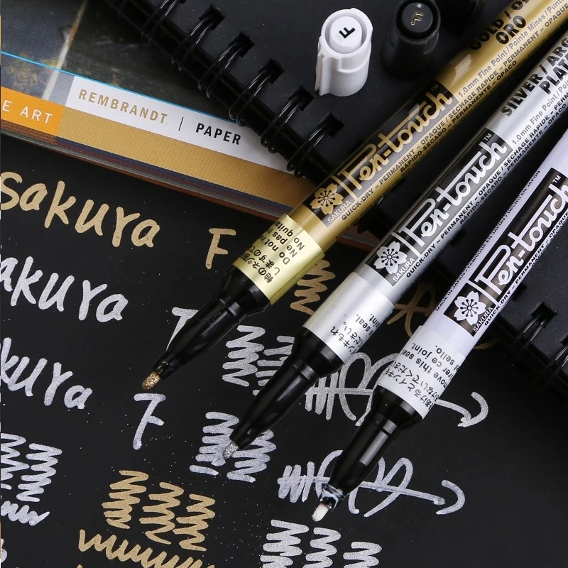 Sakura Pen-Touch paint Marker 9 шт./партия золото/серебро/белый 0,7 мм/1 мм/2 метка мм на любую вещь стекло/ткань/металл