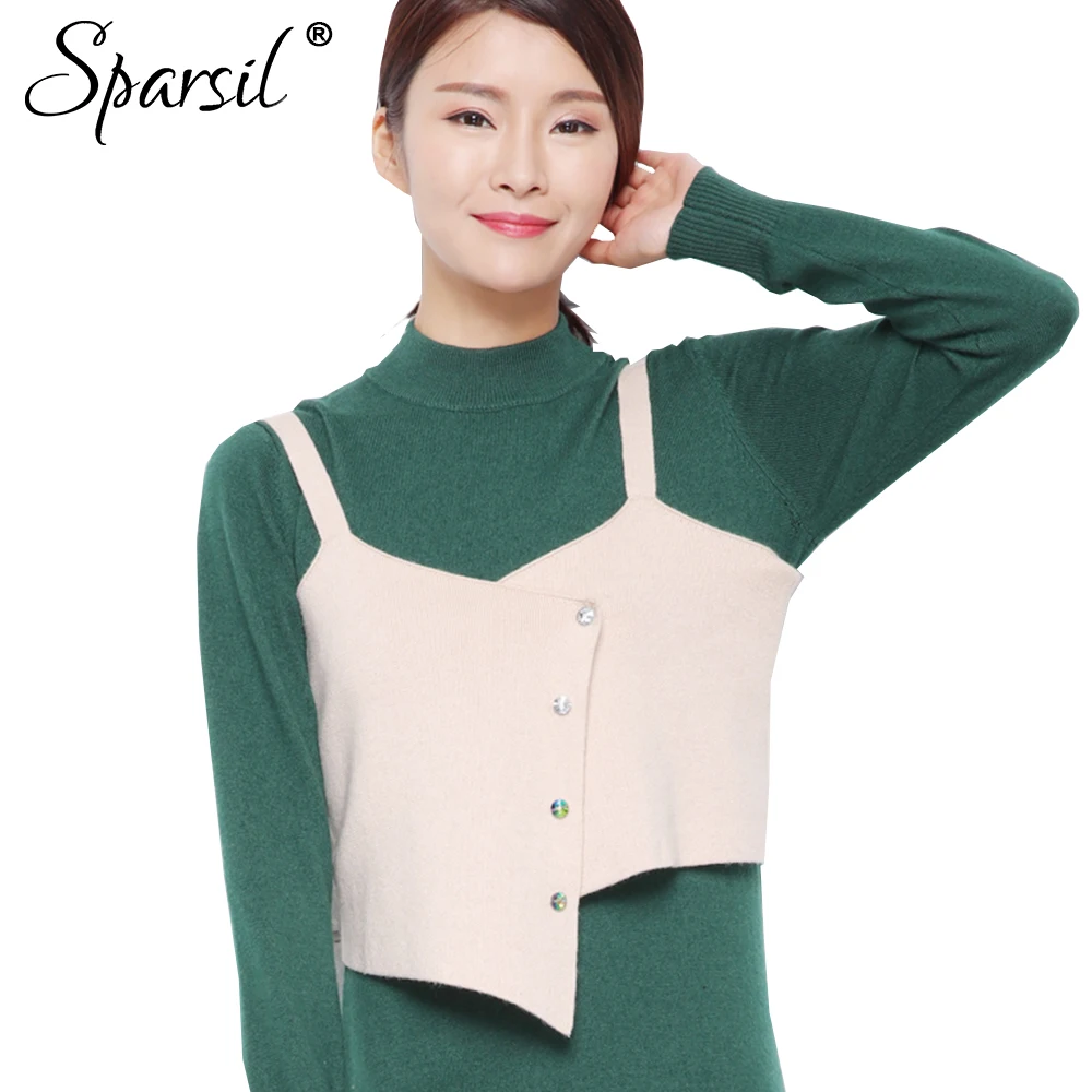 Sparsil Женская Осенняя трикотажная короткая шерстяная майка женская однотонная