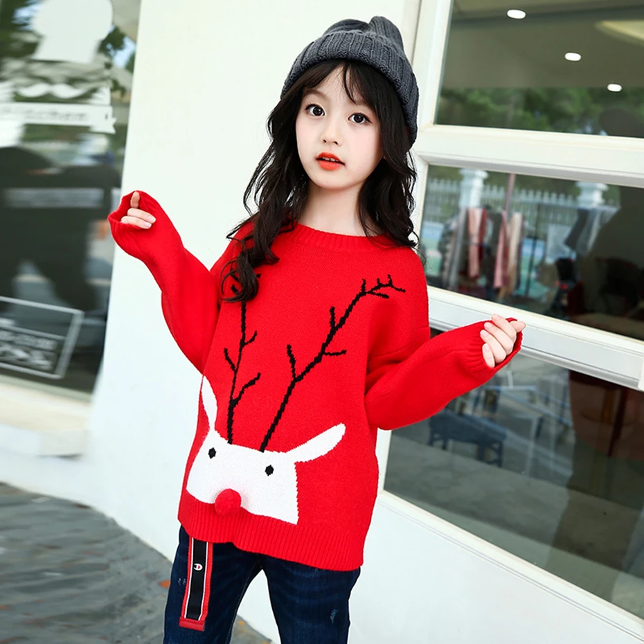 Свитер для девочек подростков Детский свитер с рисунком оленя одежда на весну и