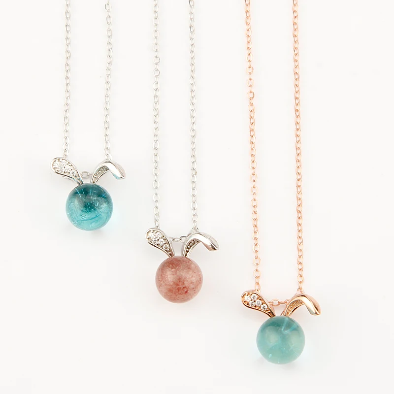 

Romantic 925 Sterling Silver Rabbit Multi-color Round Bead Nature Stone Rose/Silver Chain Pendants Necklace for Women Jewelry