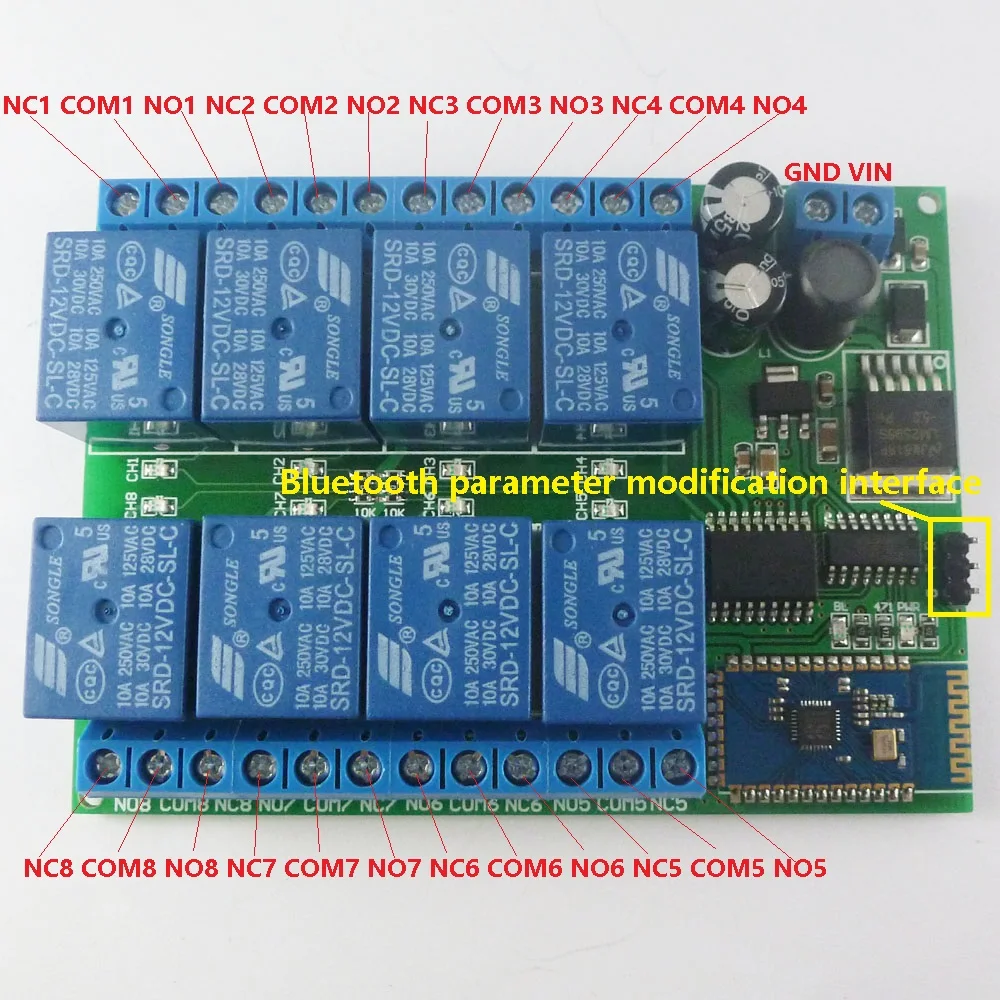 8 каналов 12VDC Bluetooth релейный модуль Android телефон Переключатель платы