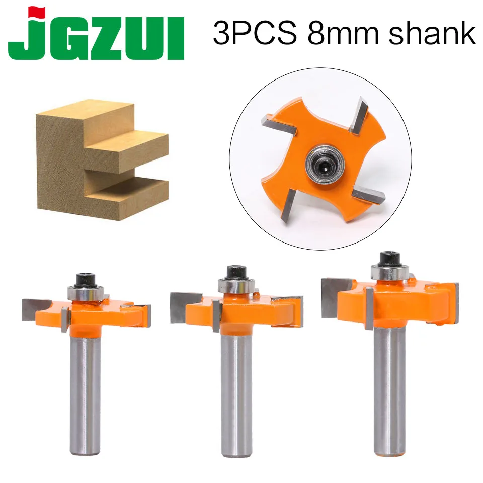 3pc 8mm Shank T type bearings wood milling cutter Industrial Grade Rabbeting Bit woodworking tool router bits for | Инструменты