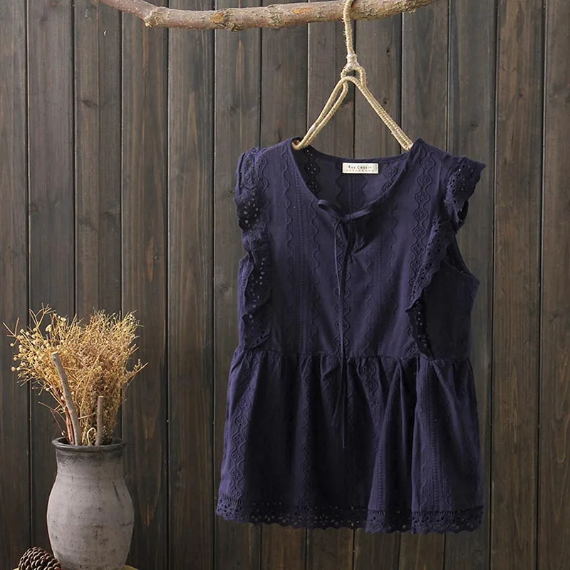 CS499 Лето освежающий О образным вырезом без рукавов ажурное кружевное кружево