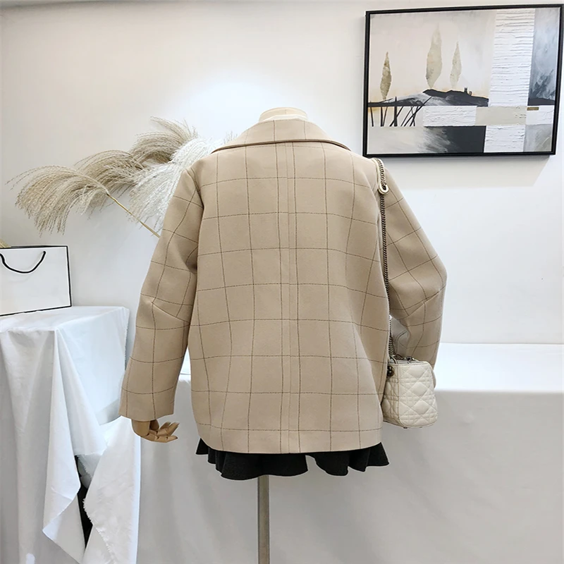 HziriP/винтажная мода 2018 женские блейзеры и куртки Осенний клетчатый тонкий офисный