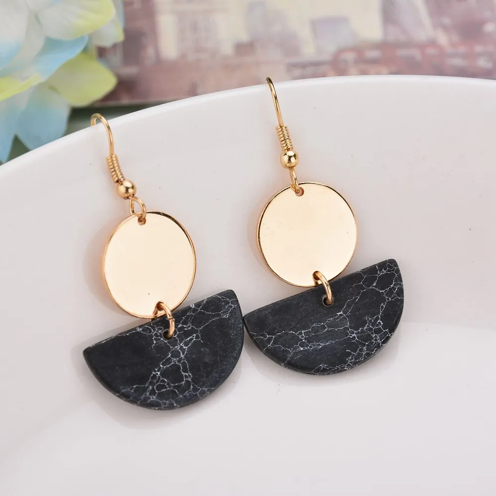 Женские серьги подвески золотого цвета с искусственным мрамором|earrings for|dropping