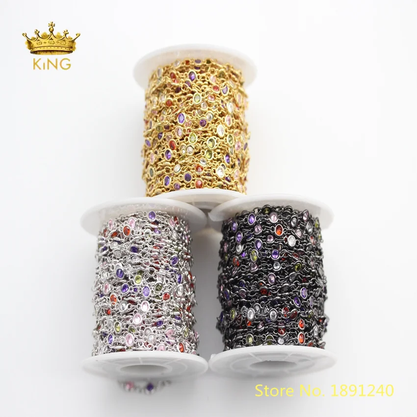 5 метров 4 мм Крошечные Красочный циркониевая монета бусы четки цепи Fine Jewelry, массовая CZ бисером цепи украшенное кубическими камнями циркона выводы HX212