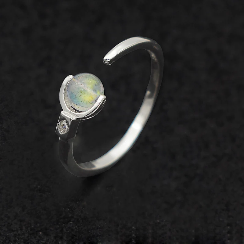 Moonstone Кольцо с открытым хвостом из стерлингового серебра S925 пробы, кольцо с аметистом, натуральным кристаллом розового кварца, милое модное кольцо рейки, исцеляющее ювелирное изделие - Цвет камня: Moonstone