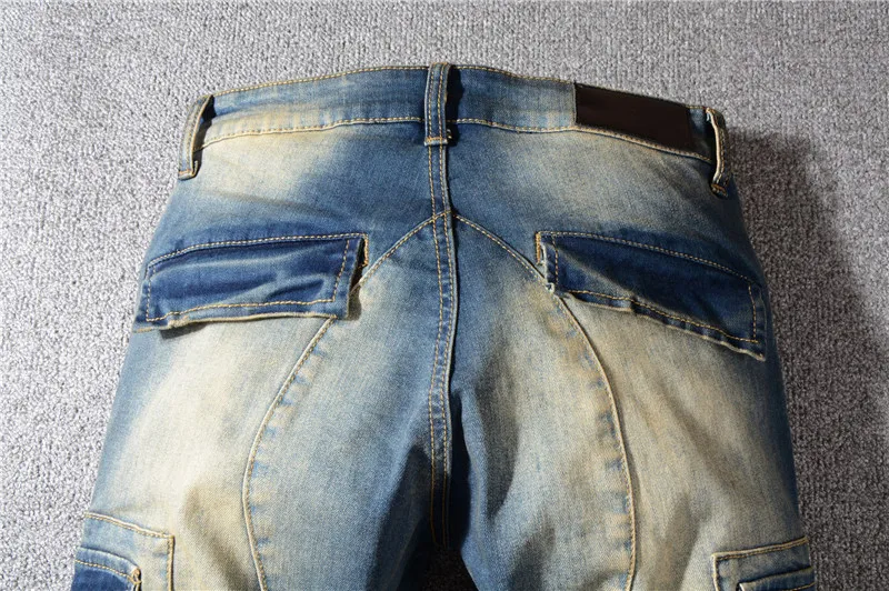 

MORUANCLE Men Vintage Hi Street Biker Jeans With Multi Pockets Ripped Motorcycle Denim Pants Plus Size 28-40 Fashion Streetwear