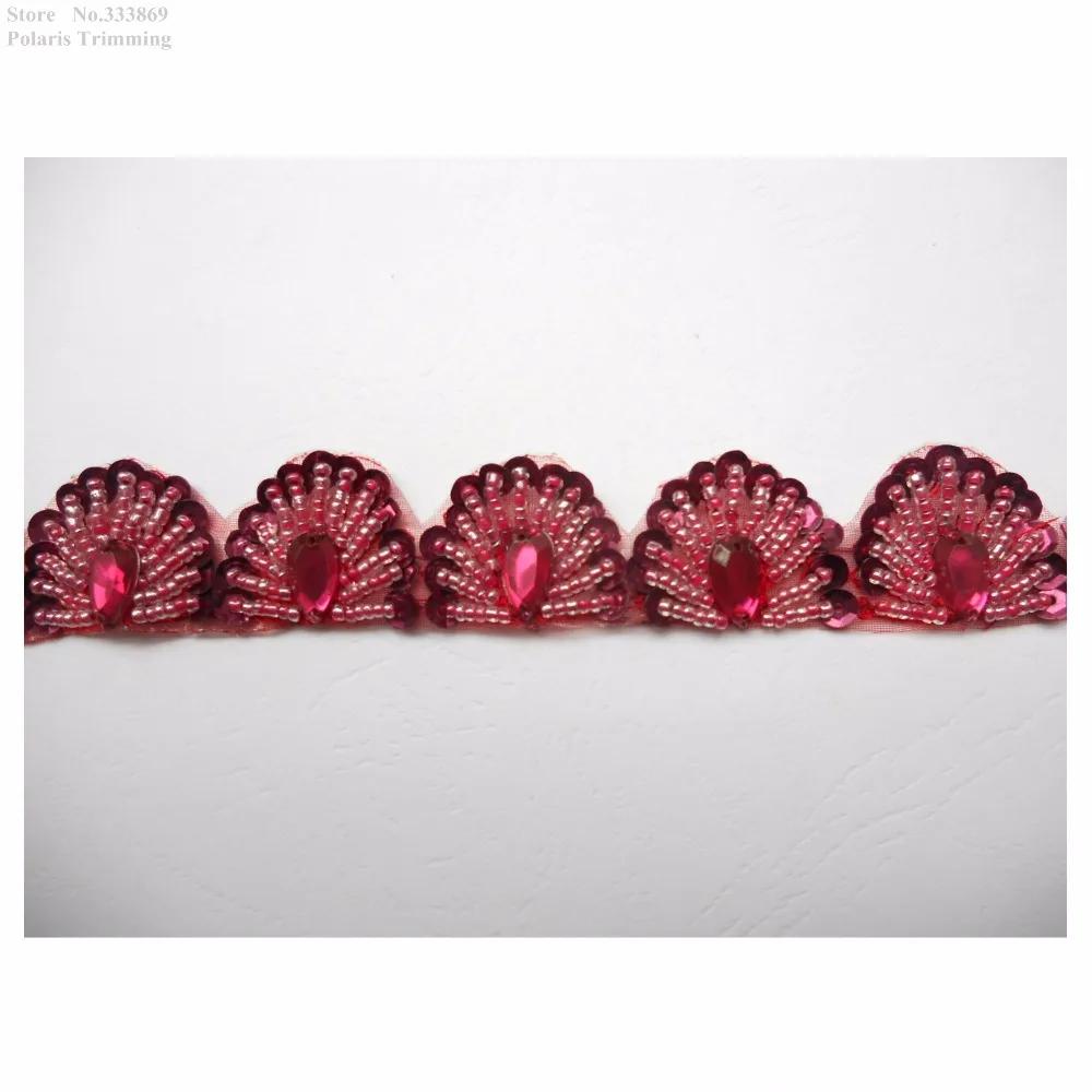 Бесплатная доставка 1 ярд ручная работа бордовые расшитые бисером украшенные