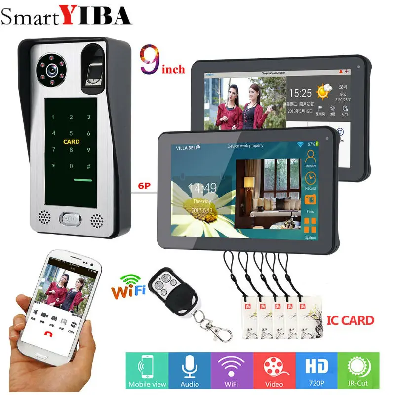 Проводной/беспроводной дверной звонок SmartYIBA 2*9 &quotс Wi-Fi и RFID-меткой | Безопасность