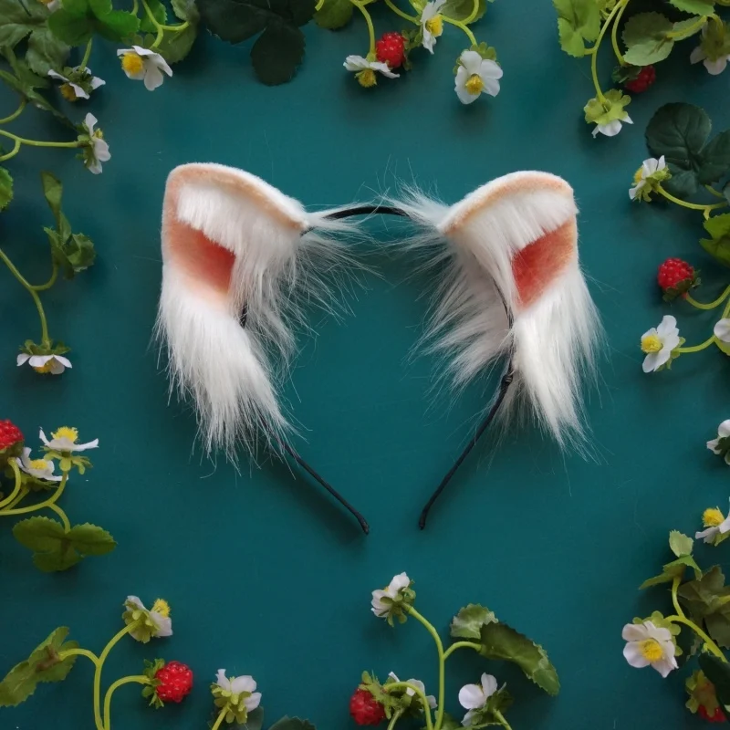 Small white ear Лолита косплей костюм аксессуары Симпатичная кошка neko уши лиса обруч для волос черный белый головной убор сделано в ручную - Цвет: Small white ear