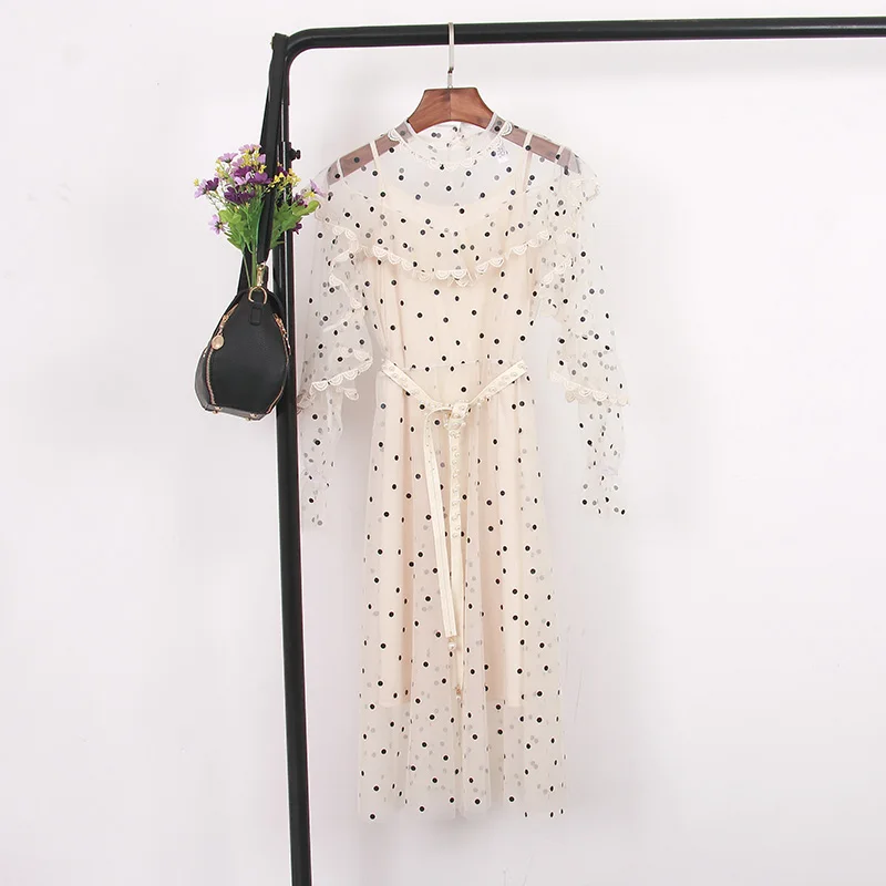 Женское Плиссированное Кружевное платье миди в горошек вечерние чатое вечернее