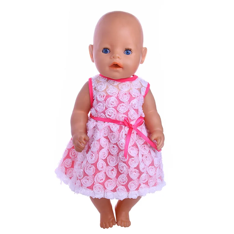 Белая роза платье Кукла одежда подходит 18 дюймов американская кукла и 43 см Born Baby Doll, игрушки для девочек, наше поколение, день рождения и Рождественский подарок
