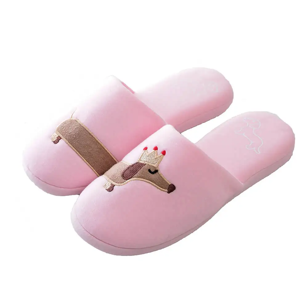 Pink dachshund dog Лидер продаж; Новинка; модные хлопковые тапочки; 4 сезона; простые домашние тапочки с вышитым единорогом и таксой; Милая женская домашняя обувь - Цвет: Pink dachshund dog