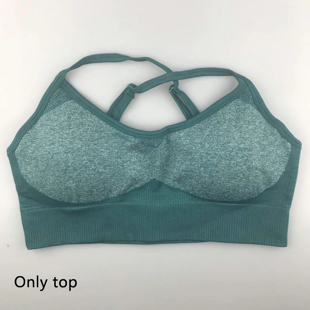 green top 2 шт., энергетический бесшовный Набор для йоги, одежда, леггинсы+ спортивный бюстгальтер тренировочный костюм для занятий йогой, Женский комплект для фитнеса, одежда для активного бега - Цвет: green top