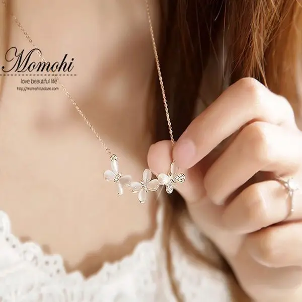 Горячая мода красивый бежевый опал белая подвеска кристальная бабочка золотой