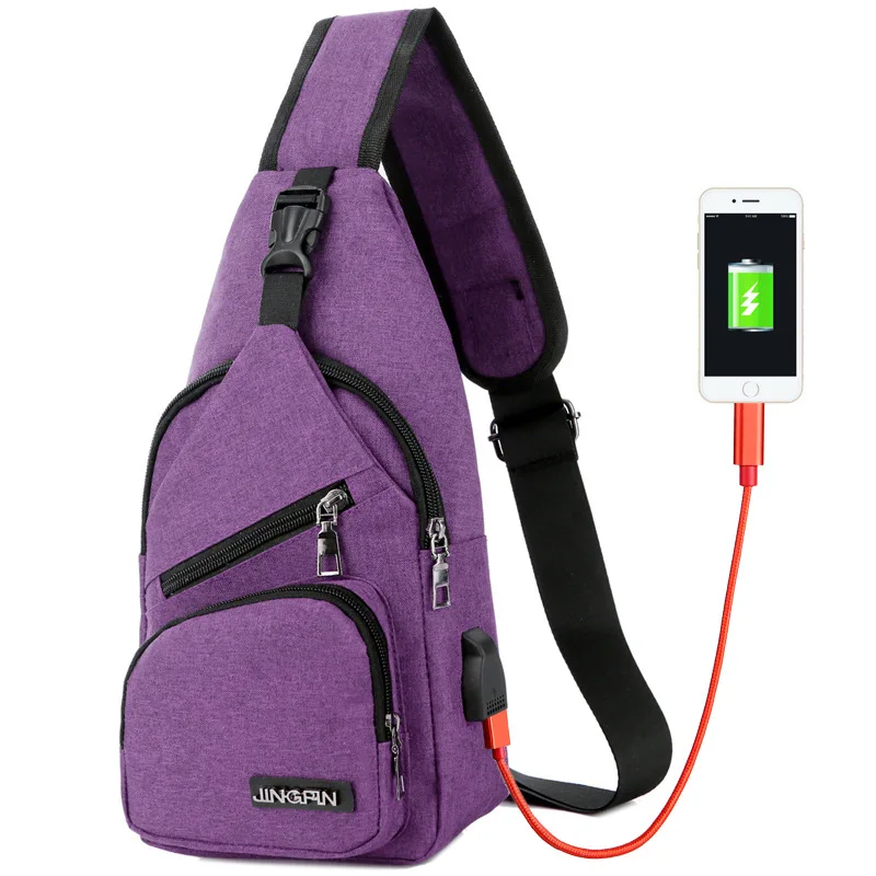 Purple chest bag ZDARLBO, мужские и женские сумки через плечо, повседневная Противоугонная сумка через плечо, зарядка через usb, нагрудная сумка, деловая дорожная Мужская нагрудная сумка - Цвет: Purple chest bag