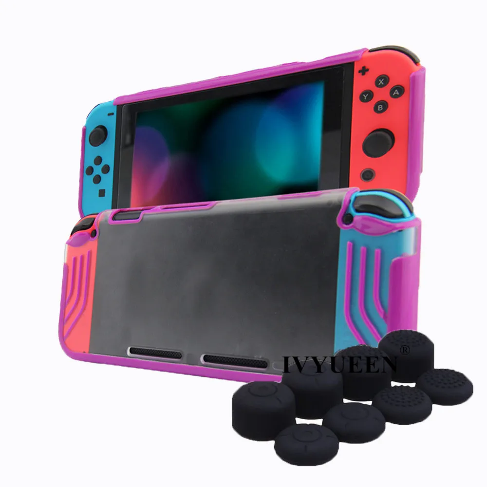 Чехол IVYUEEN для Nintendo Switch Console Premium Тонкий прозрачный гибридный защитный чехол из ТПУ для игровой оболочки-черный/зеленый/фиолетовый