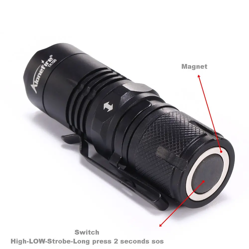 AloneFire TK100 мини светодиодный светильник-вспышка с зумом 4 режима светодиодный фонарь светильник Lanterna тактический флэш-светильник 16340 аккумулятор для велосипеда кемпинга