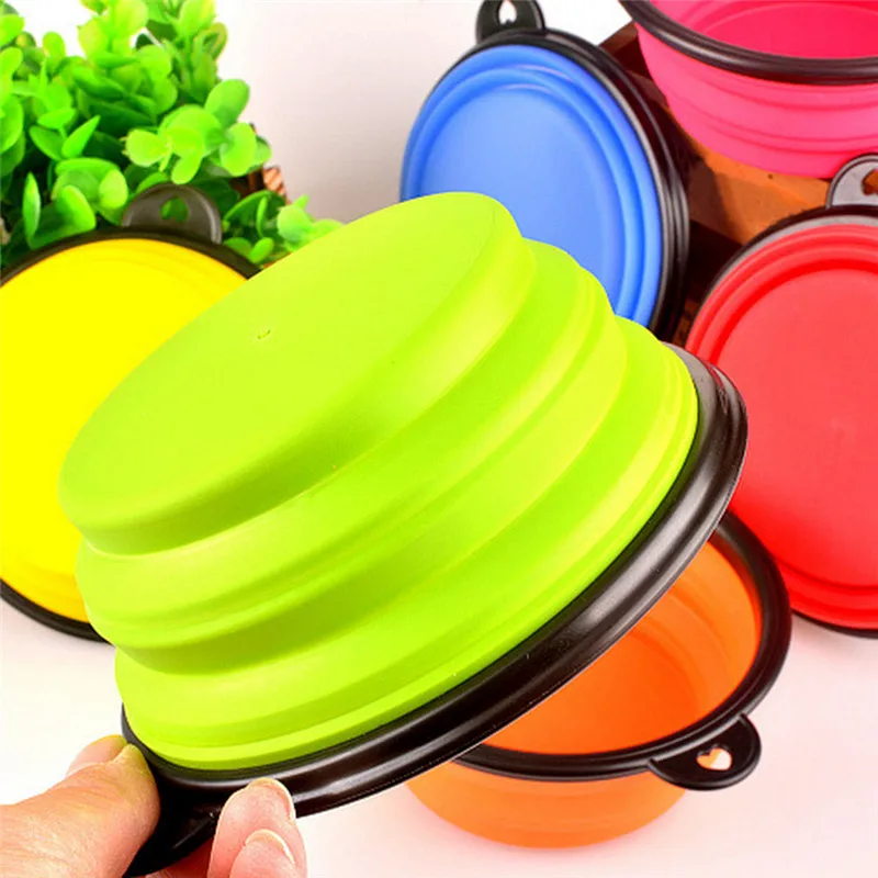 New Collapsible foldable silicone dow bowl candy color outdoor travel portable puppy doogie food container feeder dish on sale